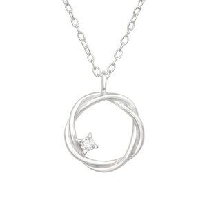 Sterling Silver Simple CZ Twisted Round Necklace​